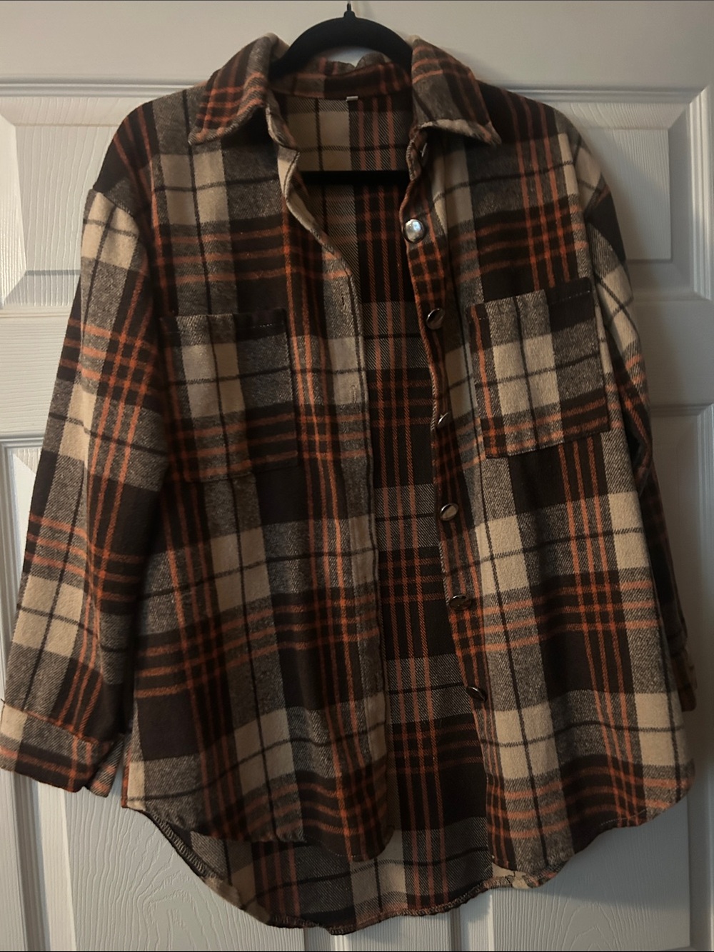 Plaid Shacket in Brown, Cream & Rust